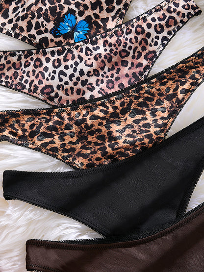 Breathable Satin-Like Leopard Print T-Back Thong underwear