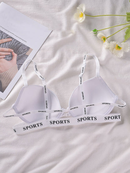 Front-Clasp Seamless Push-Up Cross-Strap Lettered Sexy Bra