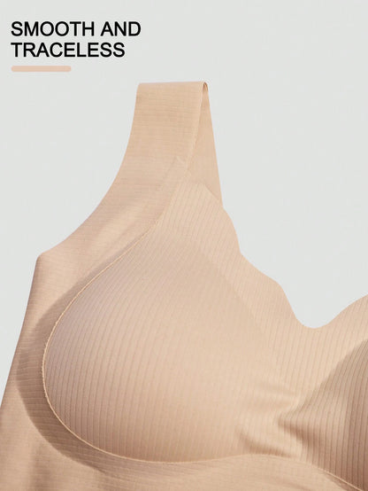 Seamless Casual Comfort Tank Style Seamless V-Neck Yoga Sports Breathable Back Bra Khaki