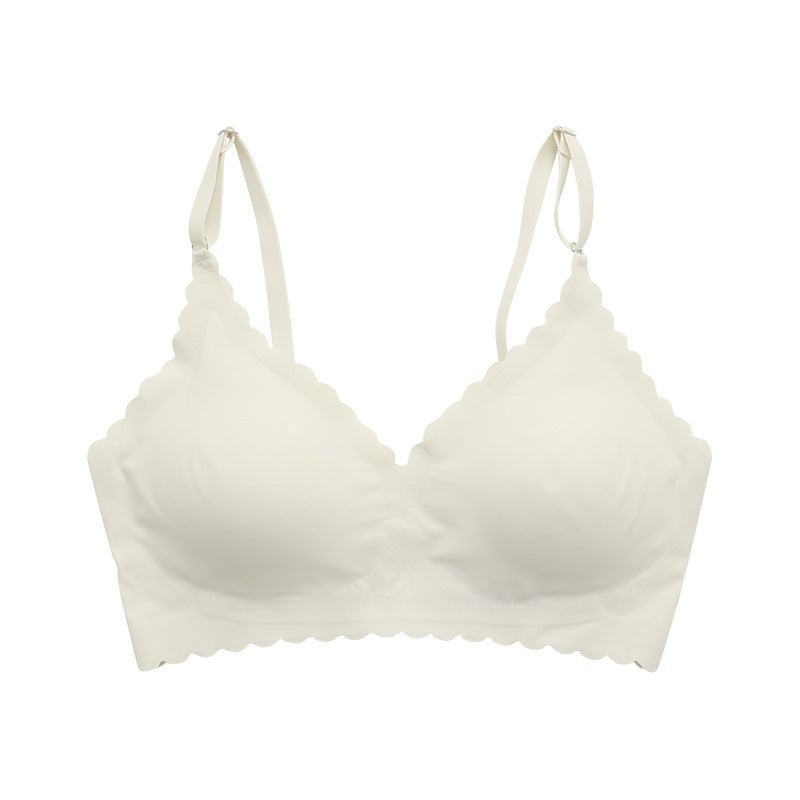Semicircle Decorative Border Wireless Bra White Apricot