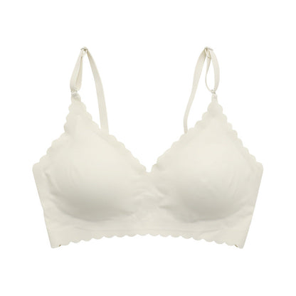Semicircle Decorative Border Wireless Bra White Apricot