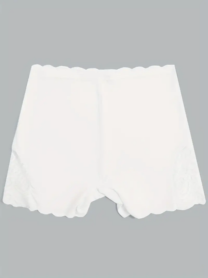 Contrast Lace Soft & Comfortable Scallop Trim Boyshort Panties White