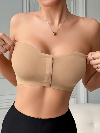 Front Closure Wireless Strapless Bra Beige