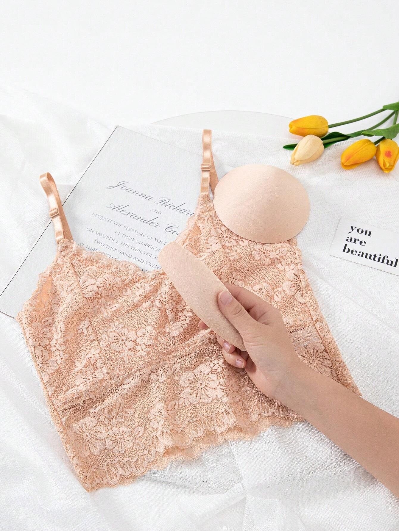 Lace Back Adjustable Straps Anti-Shine Camisole Bra Cornsilk