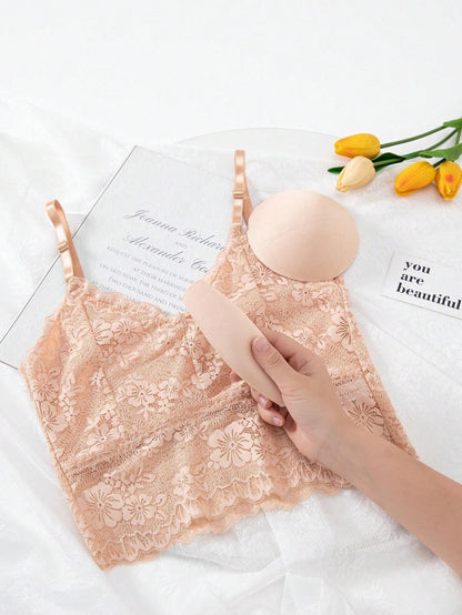 Lace Back Adjustable Straps Anti-Shine Camisole Bra Cornsilk