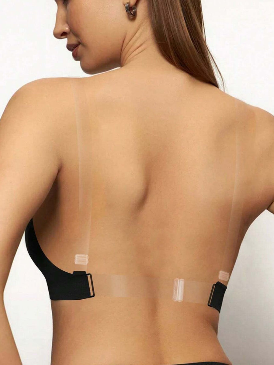 Invisible Transparent Tape Backless Strapless Wireless Bandeau Bra Black