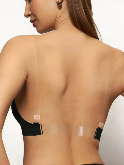 Invisible Transparent Tape Backless Strapless Wireless Bandeau Bra Black