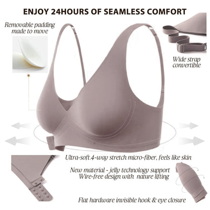 Wirefree Seamless Bra for Women Invisible Deep V Plunge Bra with Removeable Padding RosyBrown