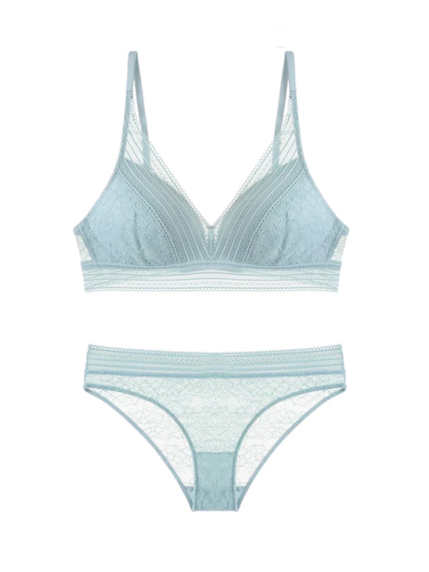 Semi-sheer Lace Scoop Bras, Comfort Wireless Everyday Bra Set Blue