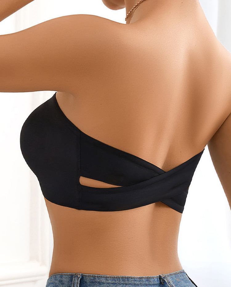 Cross-Style Sexy Front-Closure Push-Up Bra, Strapless and Wireless
