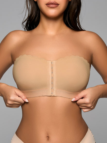 Seamless Breathable Strapless Bandeau with Wave Edge & Front Closure