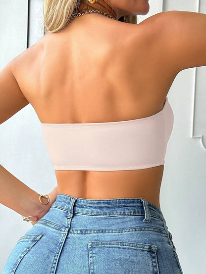 Women's Front Closure Tube Bralette Strapless No Padded Wireless Bandeau Bra Pink
