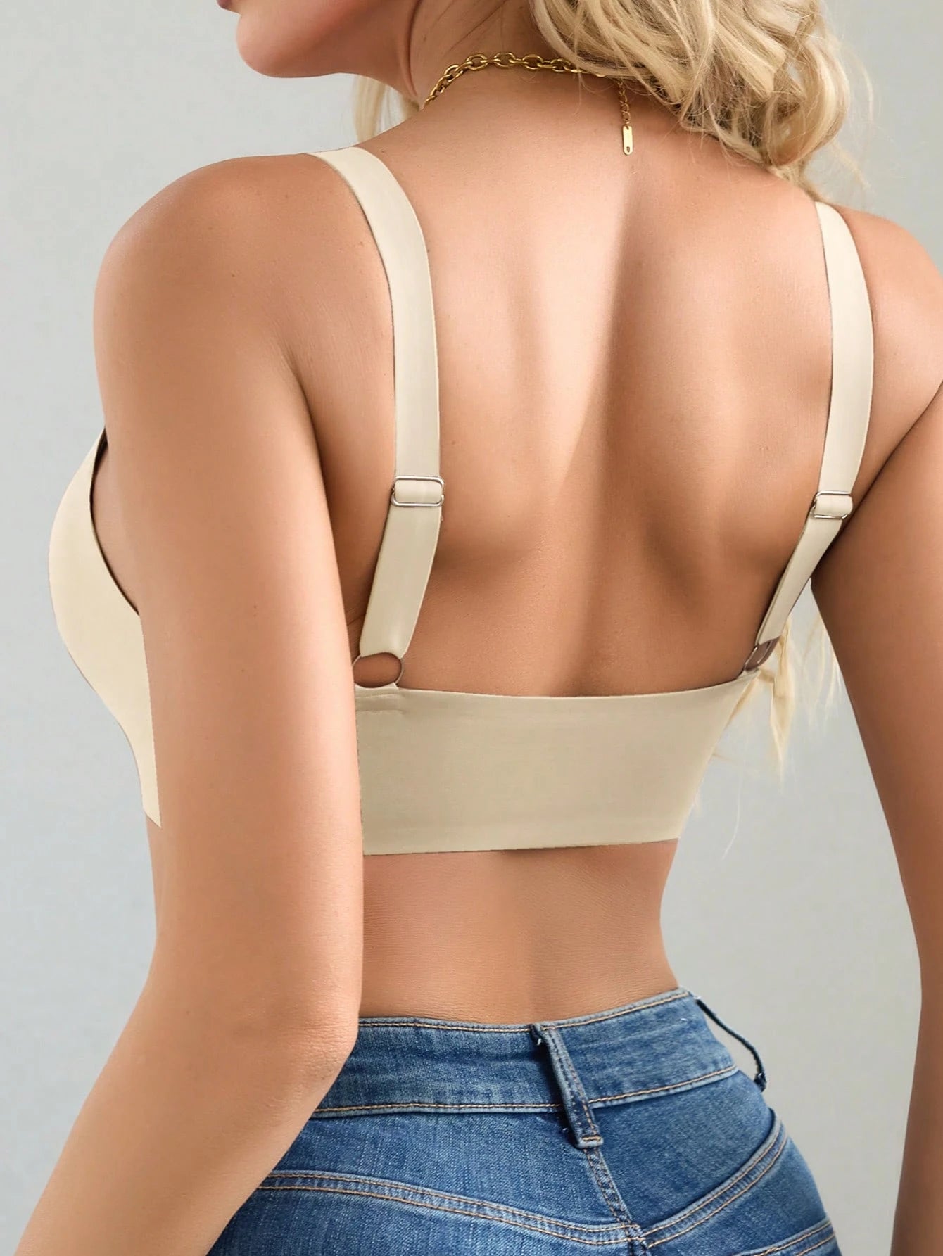 Seamless Minimalist Wavy Edge Solid Color Push-Up Bra Linen