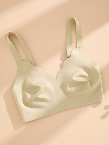 Seamless Minimalist Wavy Edge Solid Color Push-Up Bra Linen