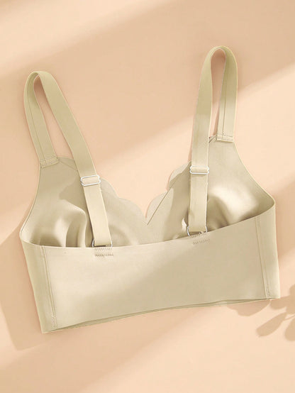 Seamless Minimalist Wavy Edge Solid Color Push-Up Bra Linen