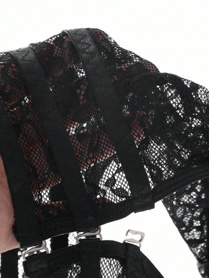 Lace Deep V Sexy Suspender No Wire Front Buckle Bra