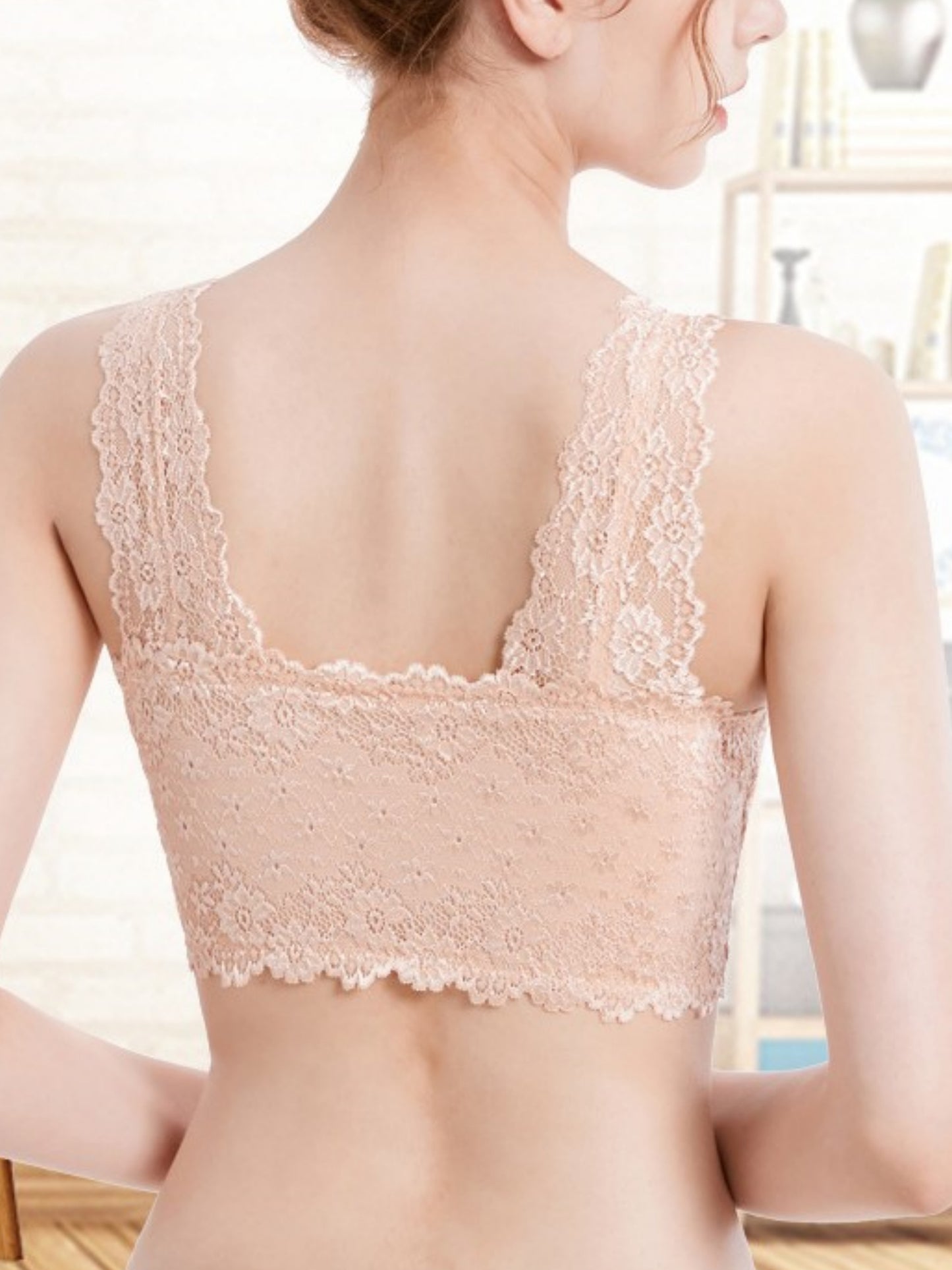 Women's Lace Front Closure Padded Everyday Short Bra，Plus Size