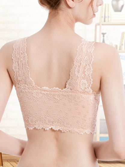 Women's Lace Front Closure Padded Everyday Short Bra，Plus Size