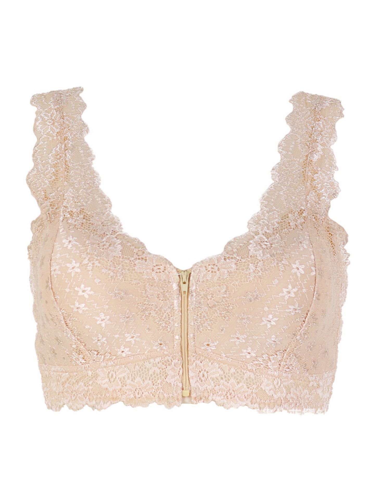 Women's Lace Front Closure Padded Everyday Short Bra，Plus Size