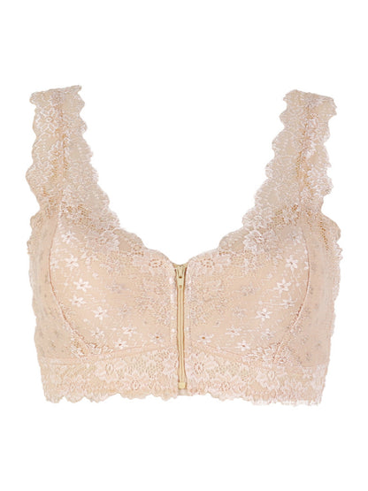 Women's Lace Front Closure Padded Everyday Short Bra，Plus Size