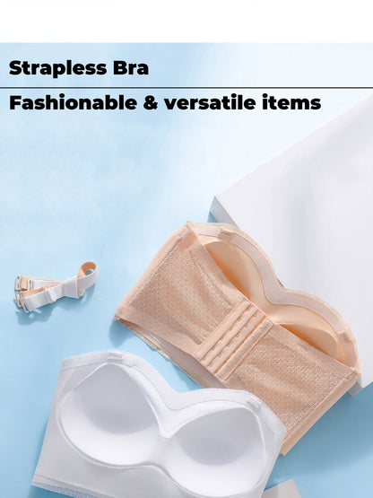Strapless Non-slip Push Up Seamless Wireless Bra Ivory