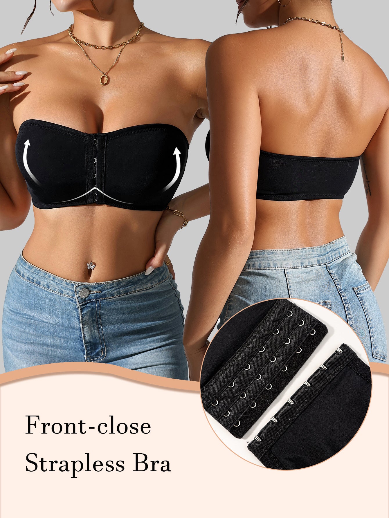 Women's Front Closure Tube Bralette Strapless No Padded Wireless Bandeau Bra