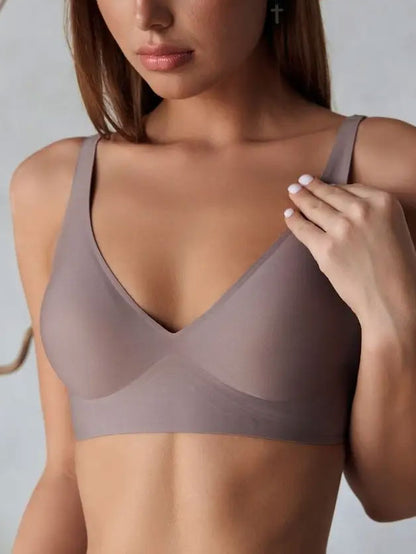 Wirefree Seamless Bra for Women Invisible Deep V Plunge Bra with Removeable Padding RosyBrown