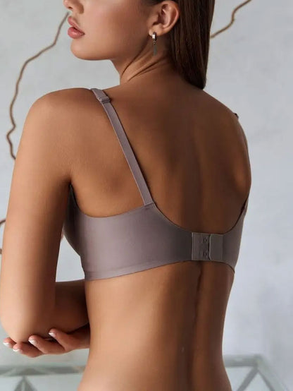 Wirefree Seamless Bra for Women Invisible Deep V Plunge Bra with Removeable Padding RosyBrown