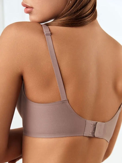 Wirefree Seamless Bra for Women Invisible Deep V Plunge Bra with Removeable Padding RosyBrown