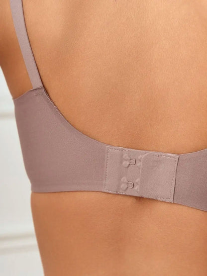 Wirefree Seamless Bra for Women Invisible Deep V Plunge Bra with Removeable Padding RosyBrown