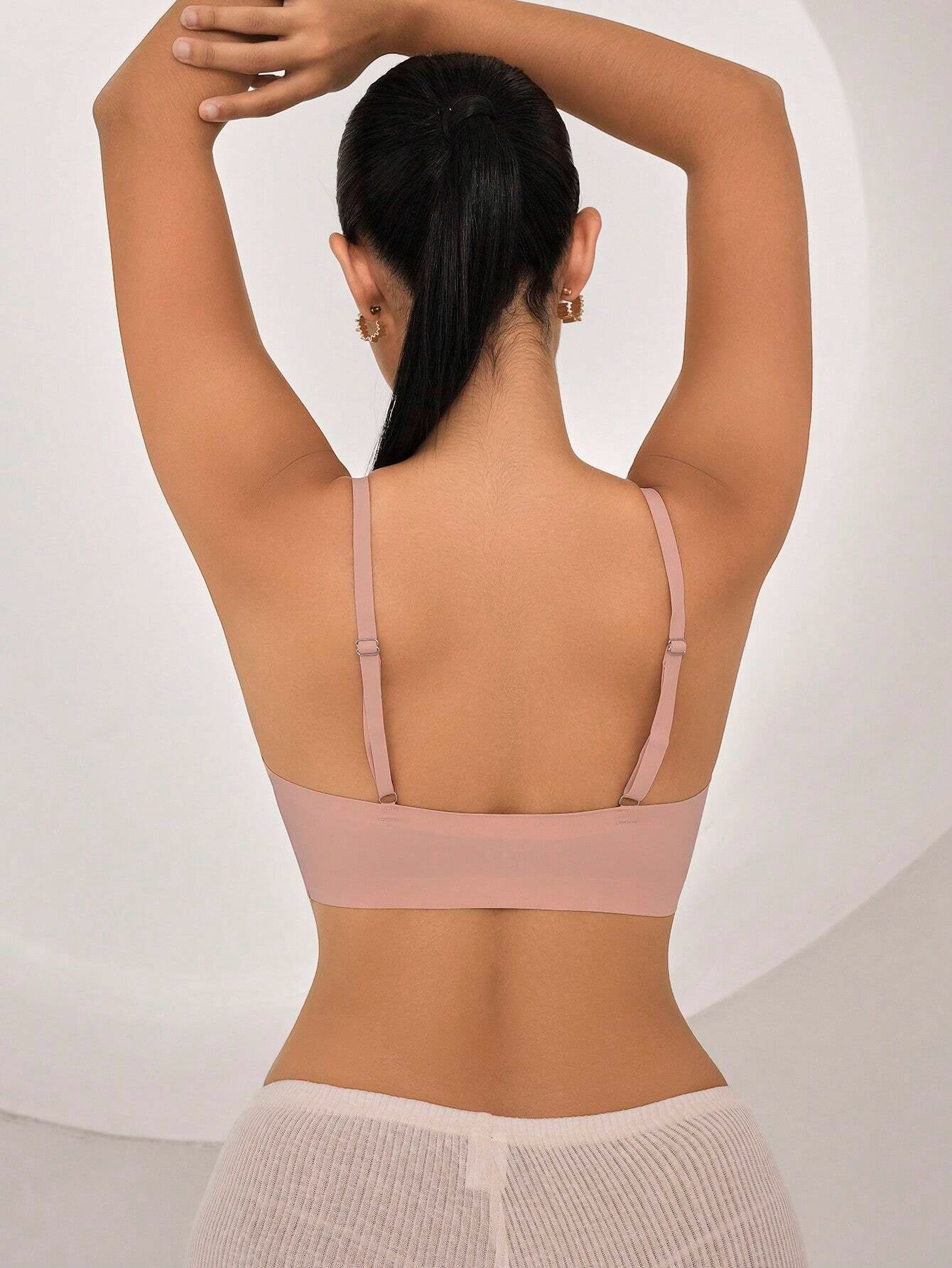 Solid Triangle Seamless Wireless Bra RosyBrown
