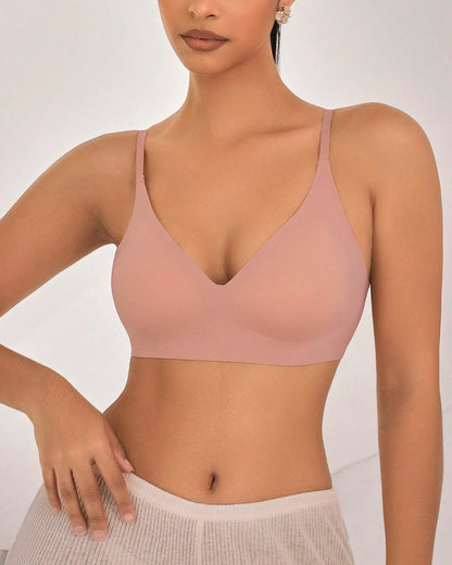 Solid Triangle Seamless Wireless Bra RosyBrown
