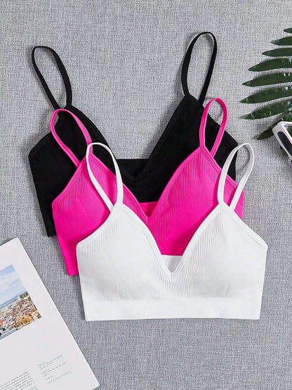 Seamless Sexy Outdoor Sports Solid Color Ribbed Knit Sports Bra