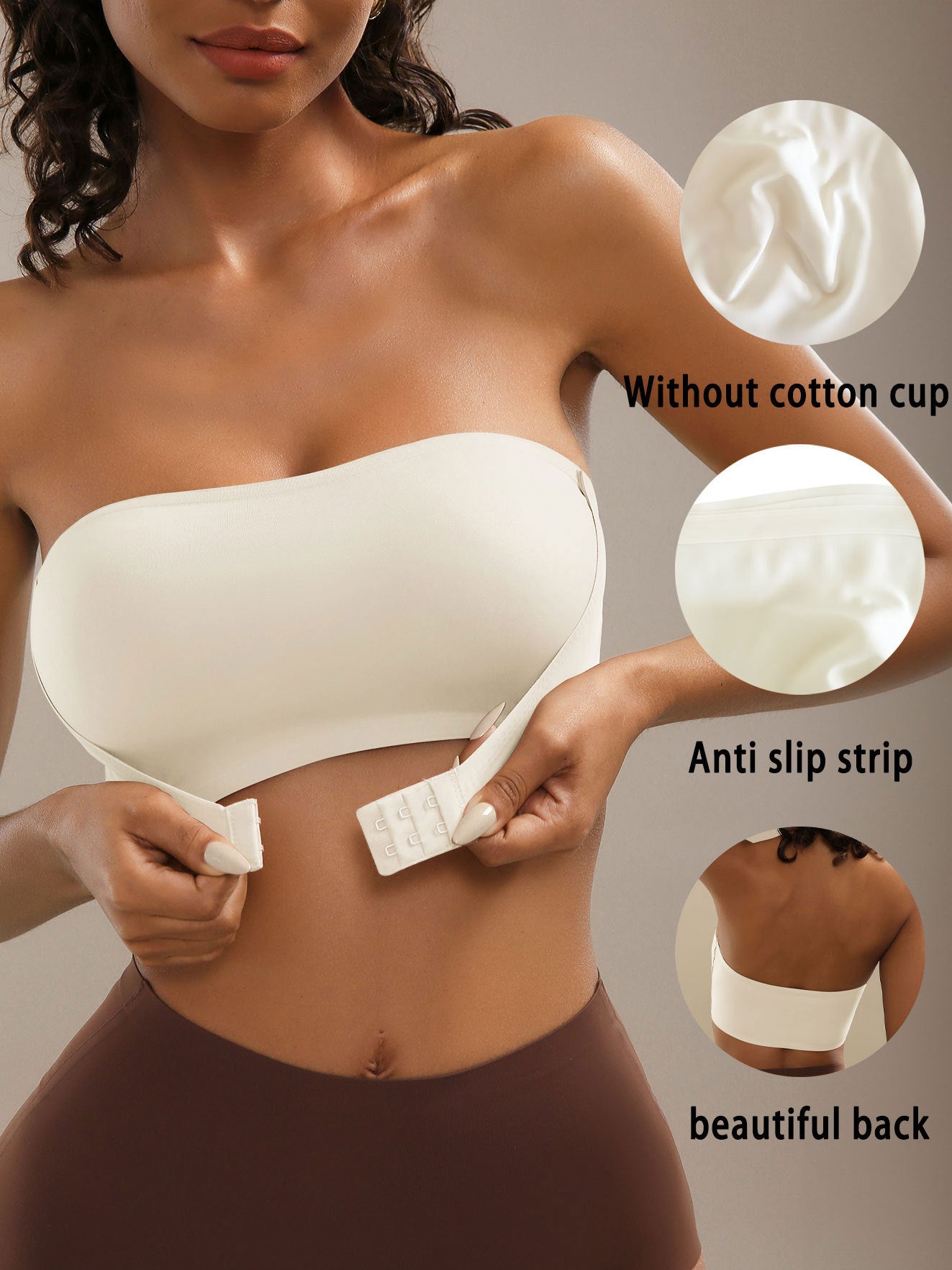 Strapless Front Button Push-Up Seamless Bra White