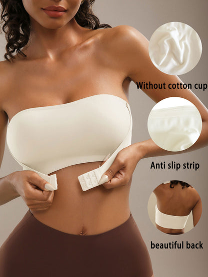 Strapless Front Button Push-Up Seamless Bra White