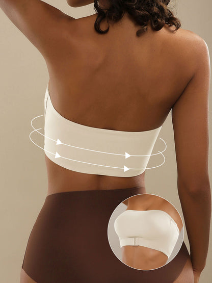 Strapless Front Button Push-Up Seamless Bra White