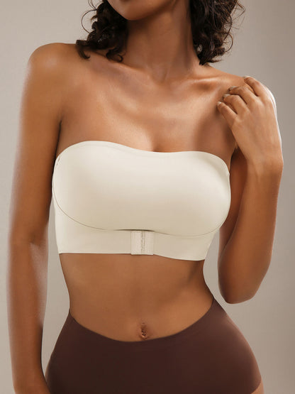 Strapless Front Button Push-Up Seamless Bra White