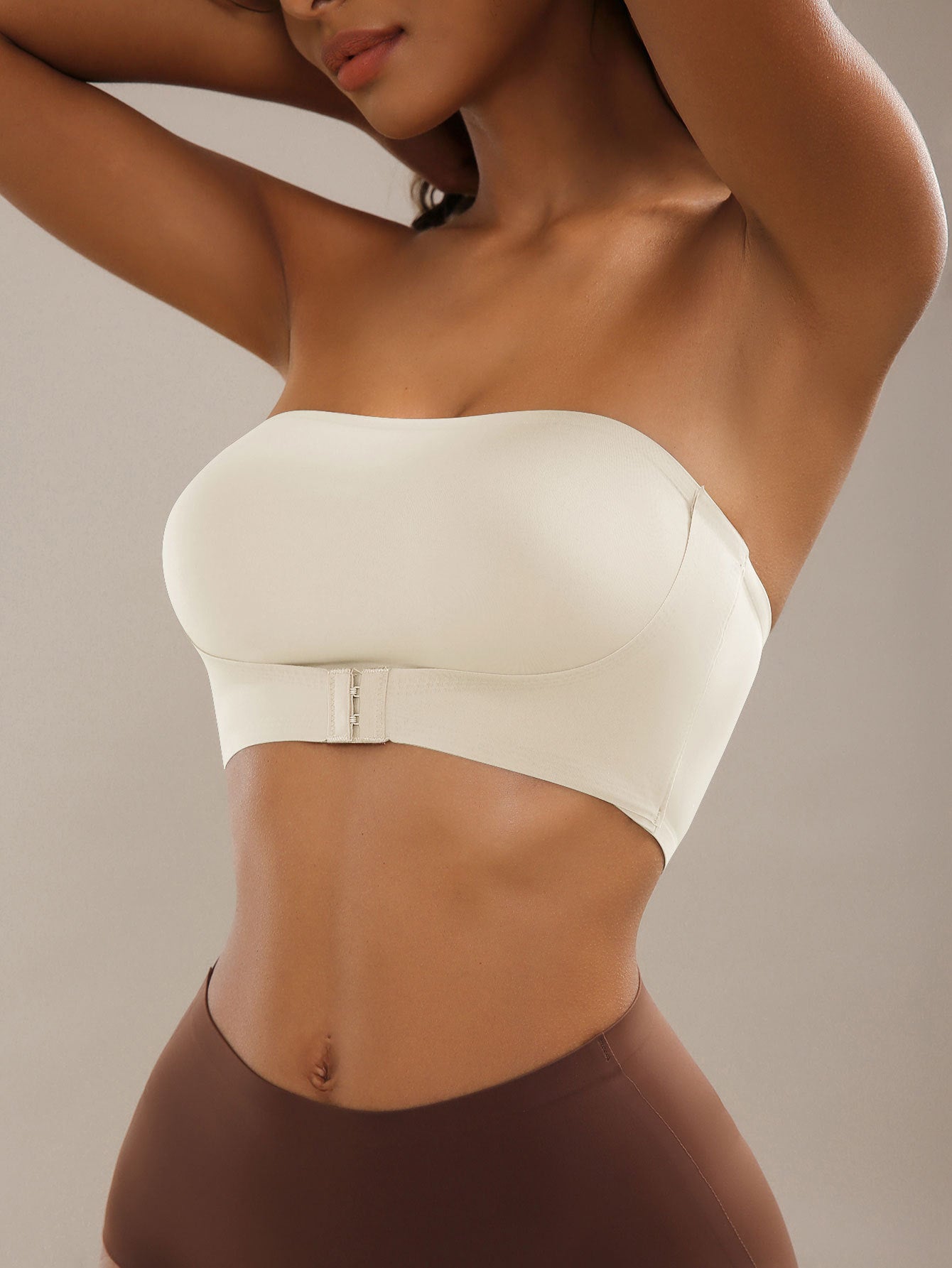 Strapless Front Button Push-Up Seamless Bra White