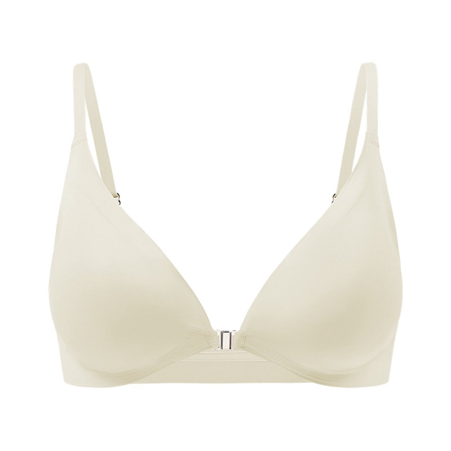 Comfortable Adjustable Straps Deep V Front Button Solid Color Wireless Bra Ivory