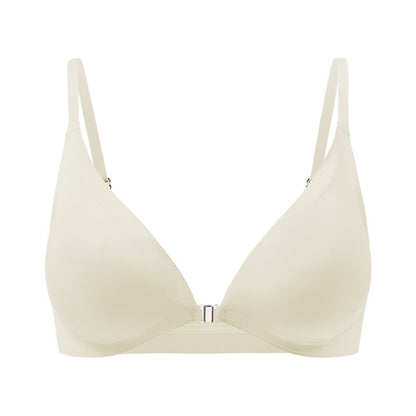 Comfortable Adjustable Straps Deep V Front Button Solid Color Wireless Bra Ivory