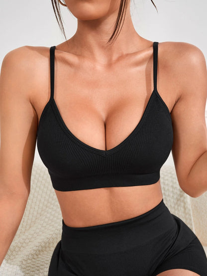 Seamless Sexy Outdoor Sports Solid Color Ribbed Knit Sports Bra