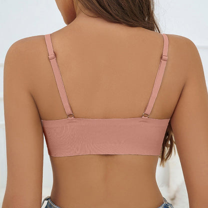 Solid Triangle Seamless Wireless Bra RosyBrown