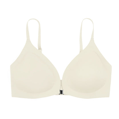 Comfortable Adjustable Straps Deep V Front Button Solid Color Wireless Bra Ivory