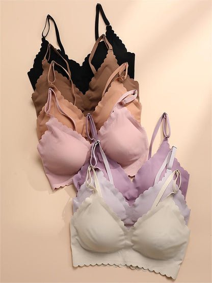 Semicircle Decorative Border Wireless Bra White Apricot