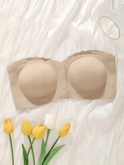 Front Closure Wireless Strapless Bra Ivory