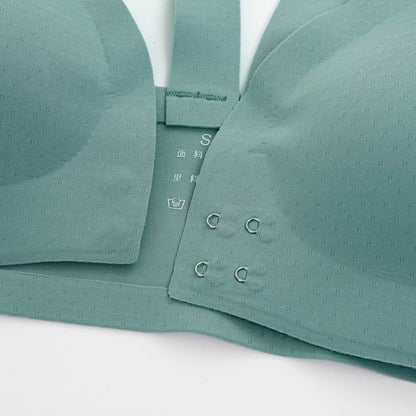 Deep V Minimizer Front Closure Push-up Wireless Bra Green