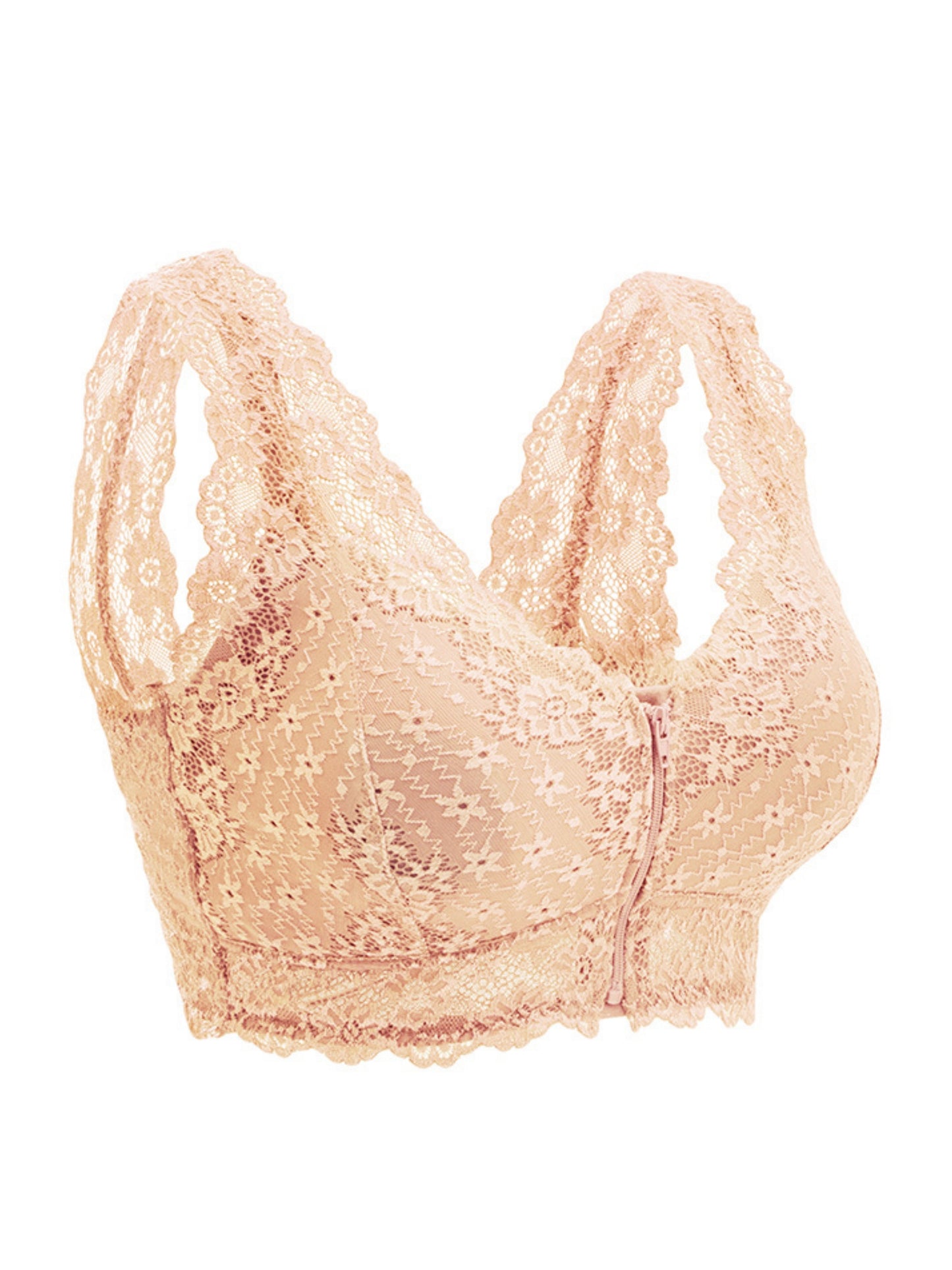 Women's Lace Front Closure Padded Everyday Short Bra，Plus Size