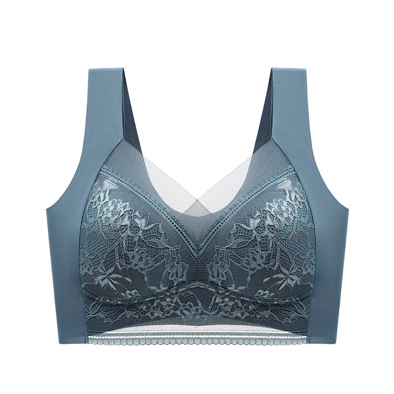 Minimizer Lace Mesh Wireless Bra Blue