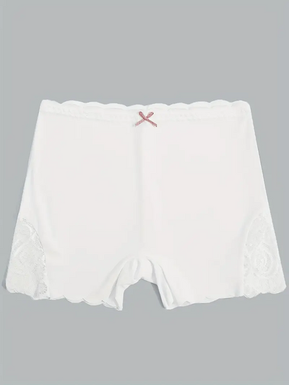 Contrast Lace Soft & Comfortable Scallop Trim Boyshort Panties White