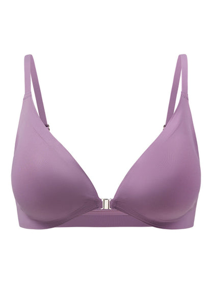 Comfortable Adjustable Straps Deep V Front Button Solid Color Wireless Bra Violet